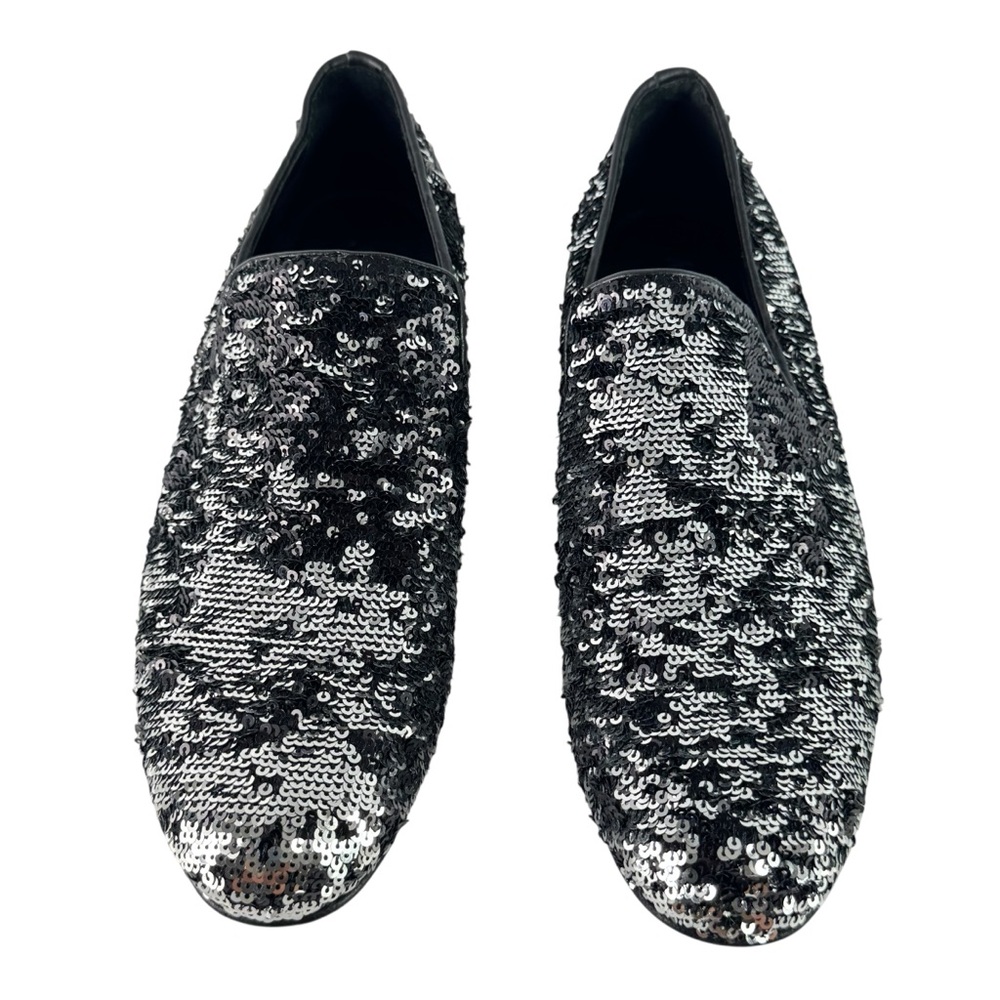 JIMMY CHOO Black Silver Sloane Sequins Men's Loafers Marked as 40.5 - 7.5 US